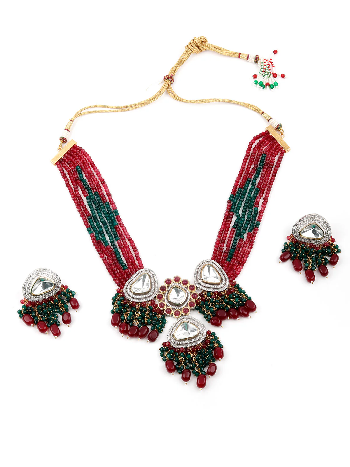 Odette Women Red And Green Beads Choker Necklace Set - Image 3