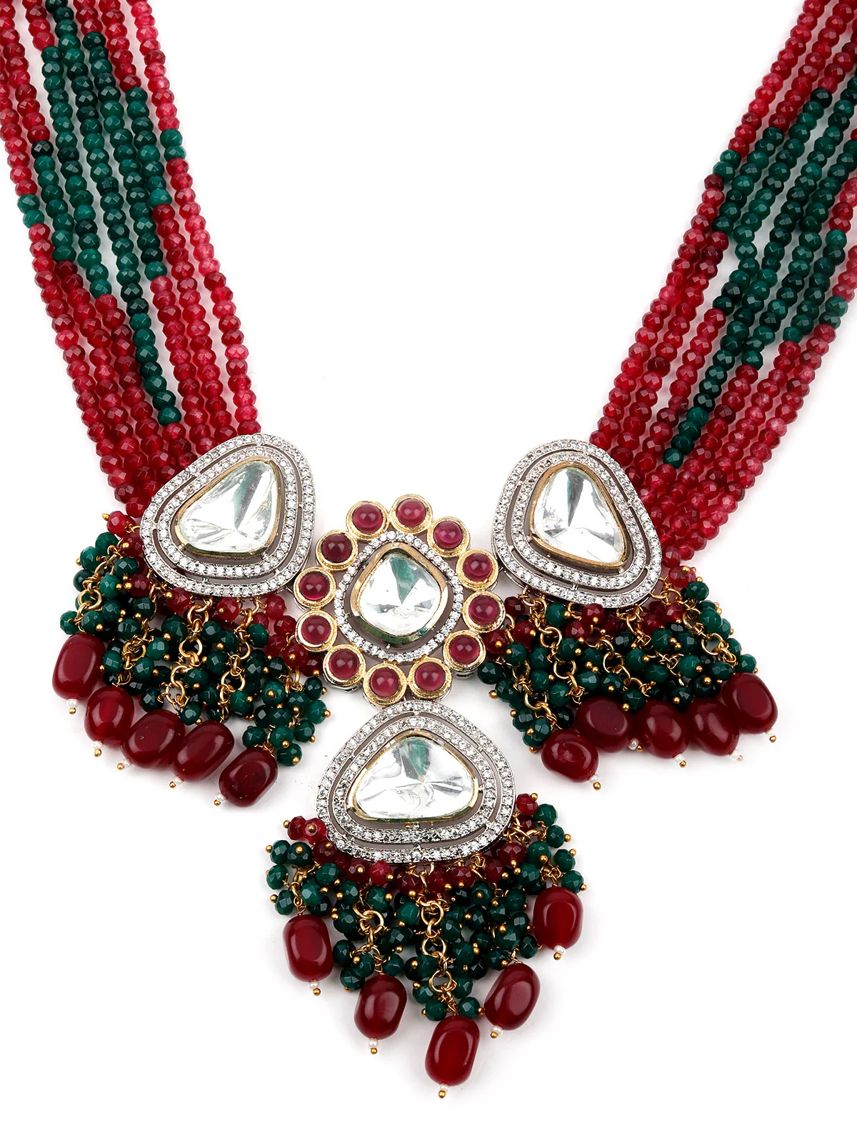 Odette Women Red And Green Beads Choker Necklace Set - Image 4