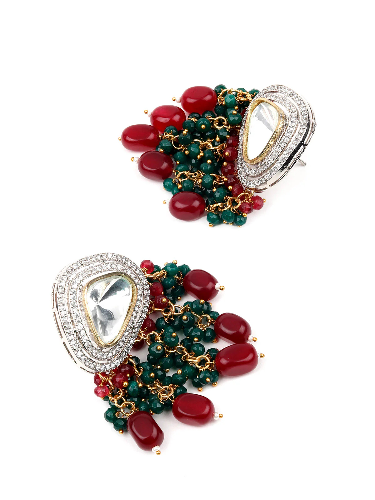 Odette Women Red And Green Beads Choker Necklace Set - Image 5
