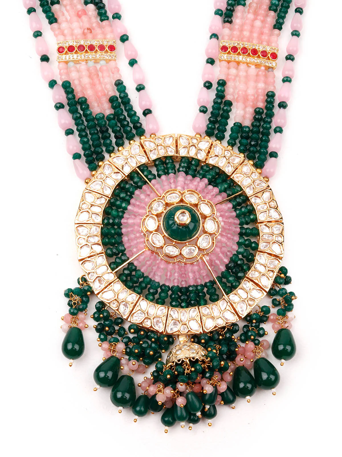 Odette Women Pink And Green Long Necklace Set - Image 4