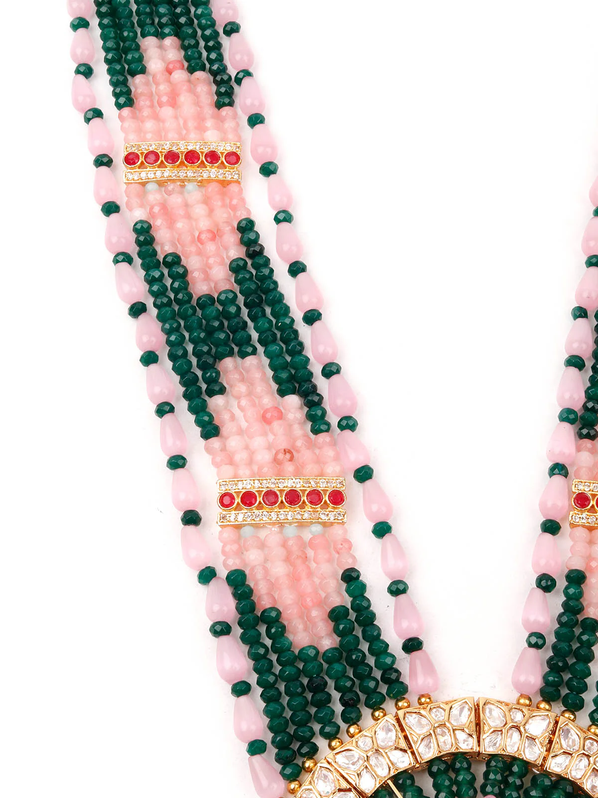 Odette Women Pink And Green Long Necklace Set - Image 5