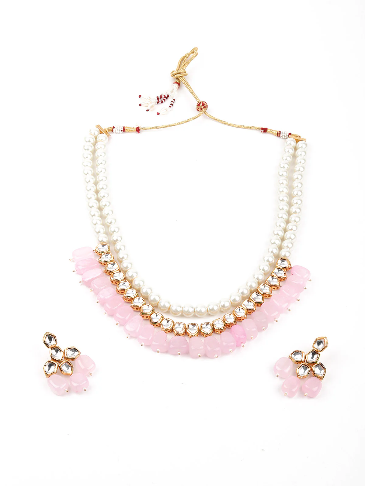 Odette Women Pink And White Long Necklace Set - Image 3