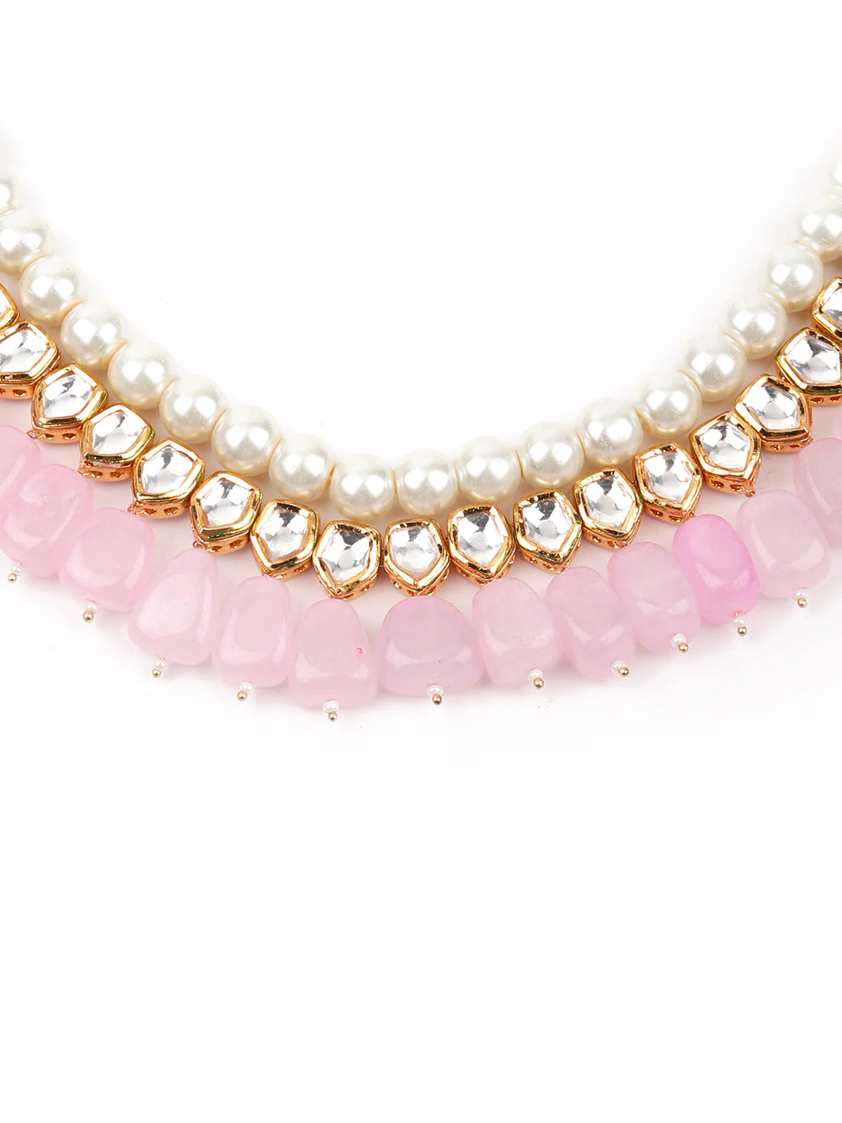 Odette Women Pink And White Long Necklace Set - Image 4