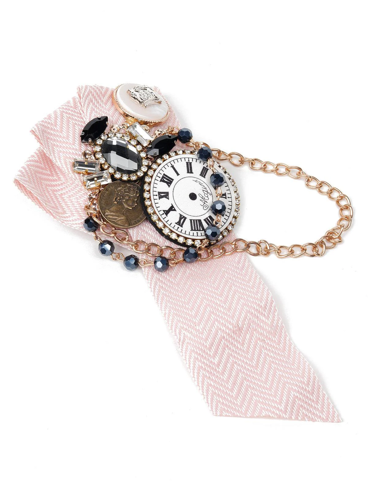 Odette Women Pink Antique Clock Metal Brooch - Image 4