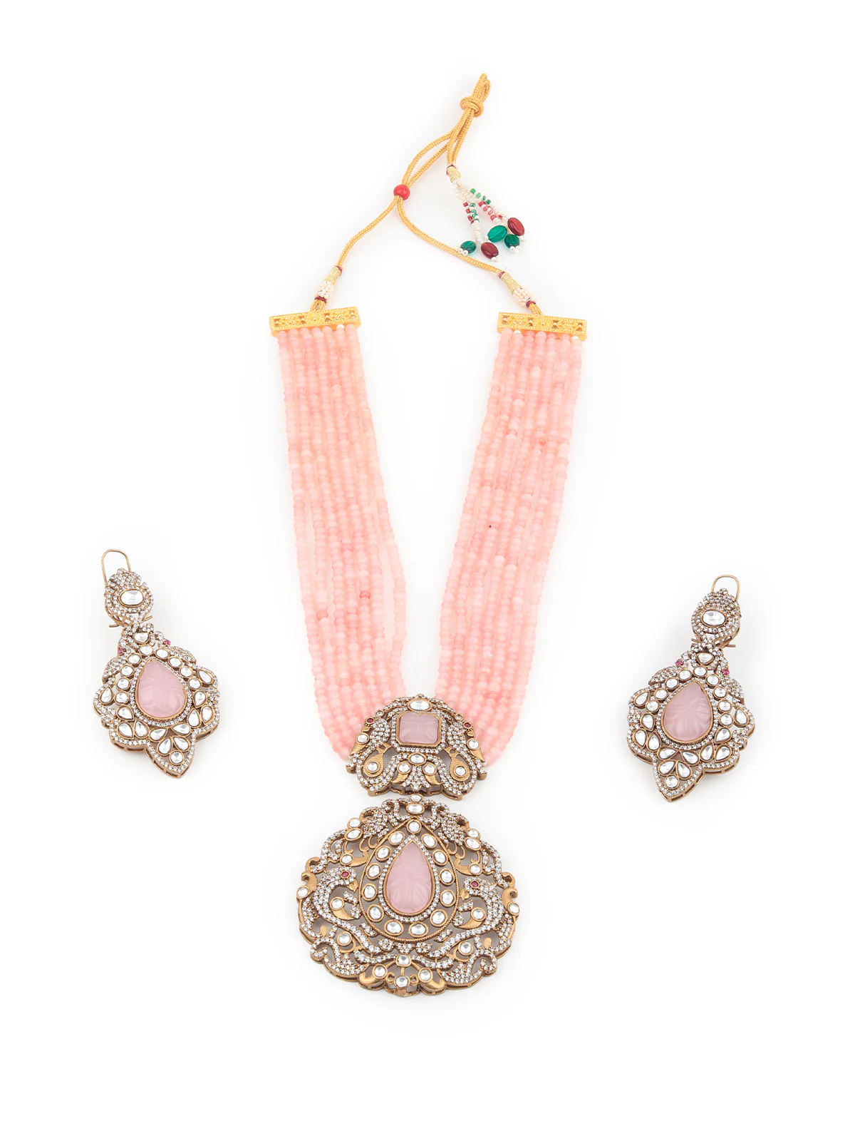 Odette Women Pink Antique Long Necklace Set - Image 3