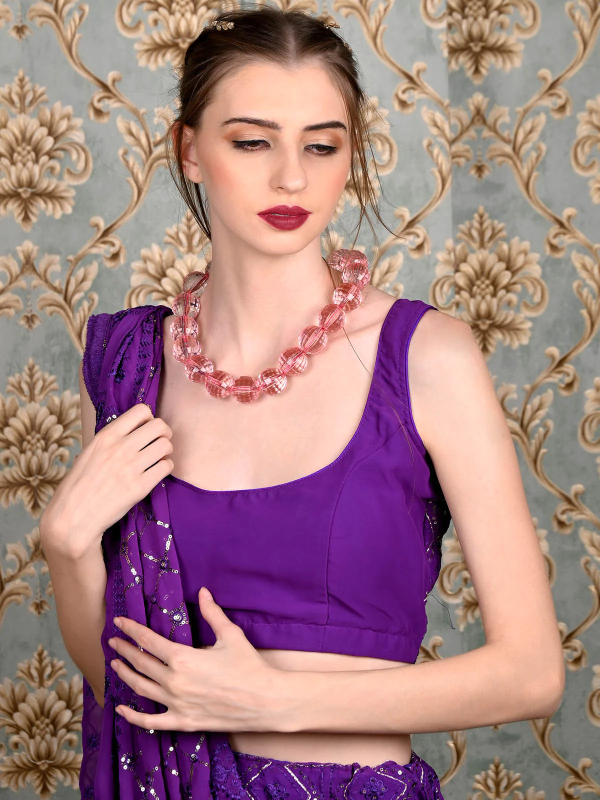 Odette Women Pink Big Beads Necklace - Image 2
