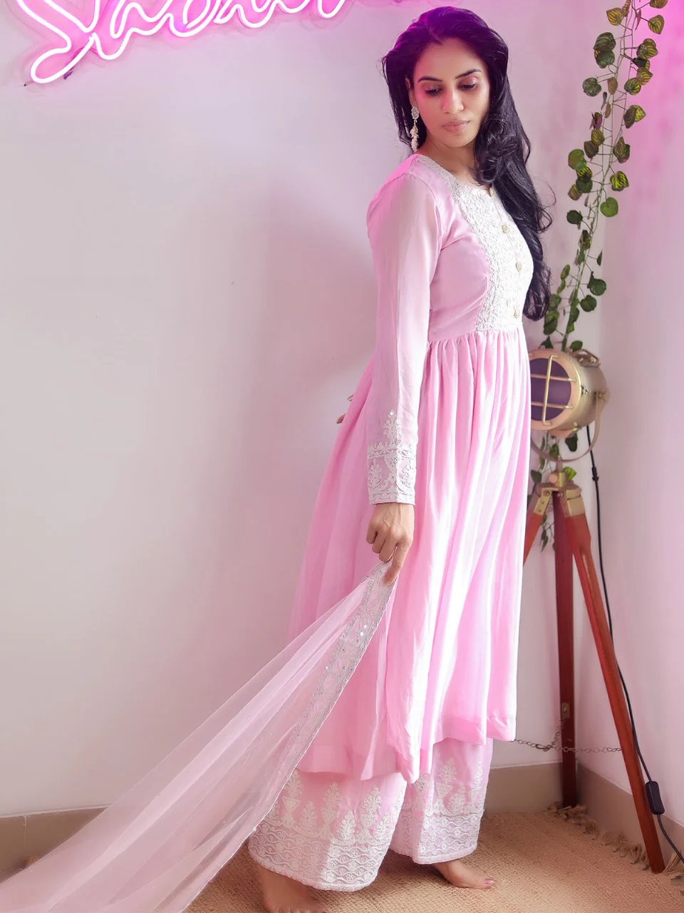 Odette Women Pink Color Georgette Plazzo Semi Stitched Suit - Image 3