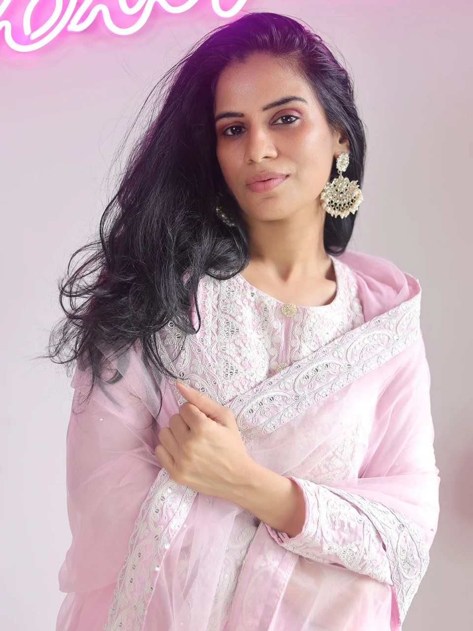 Odette Women Pink Color Georgette Plazzo Semi Stitched Suit - Image 4