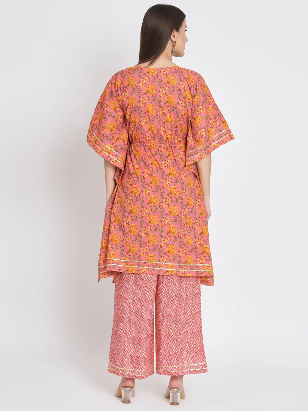 Odette Women Pink Cotton Floral Printed Stitched Kurta Set - Image 5