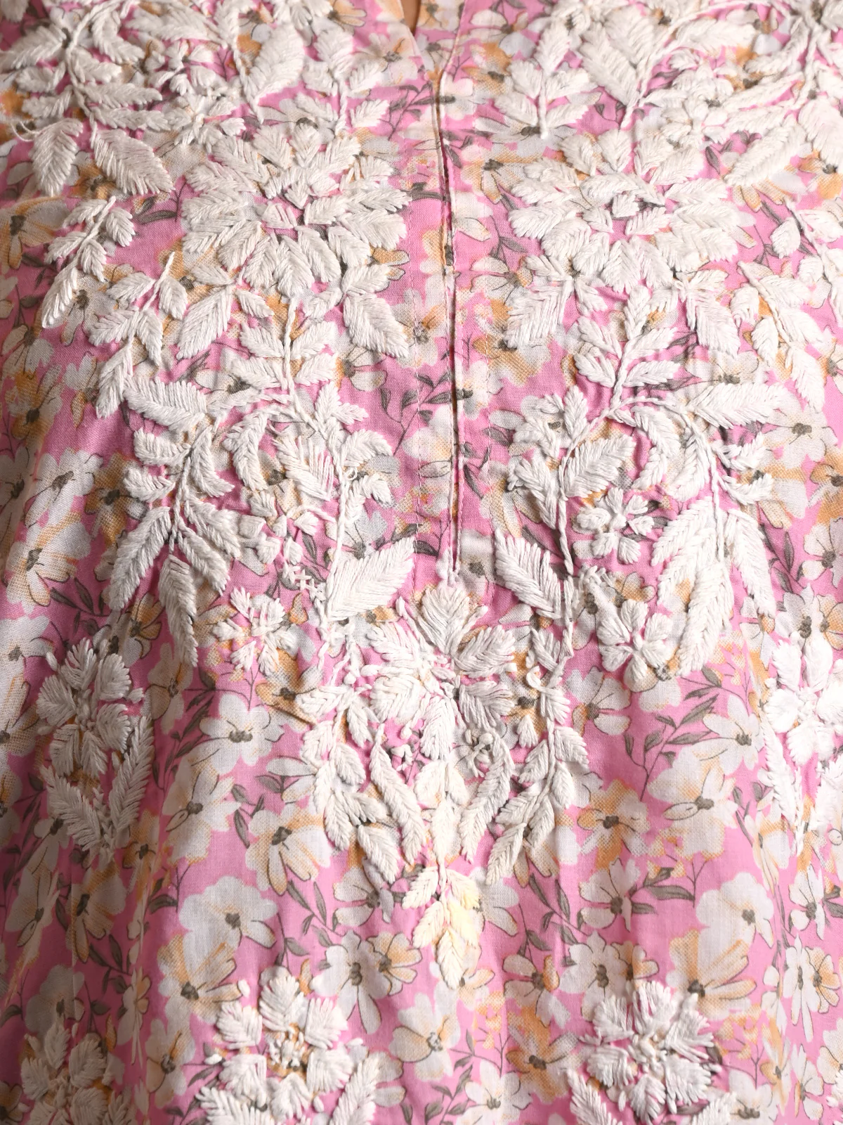 Odette Women Pink Cotton Printed Chikankari Embroidered Stitched Kurta With Sharara Pant - Image 5