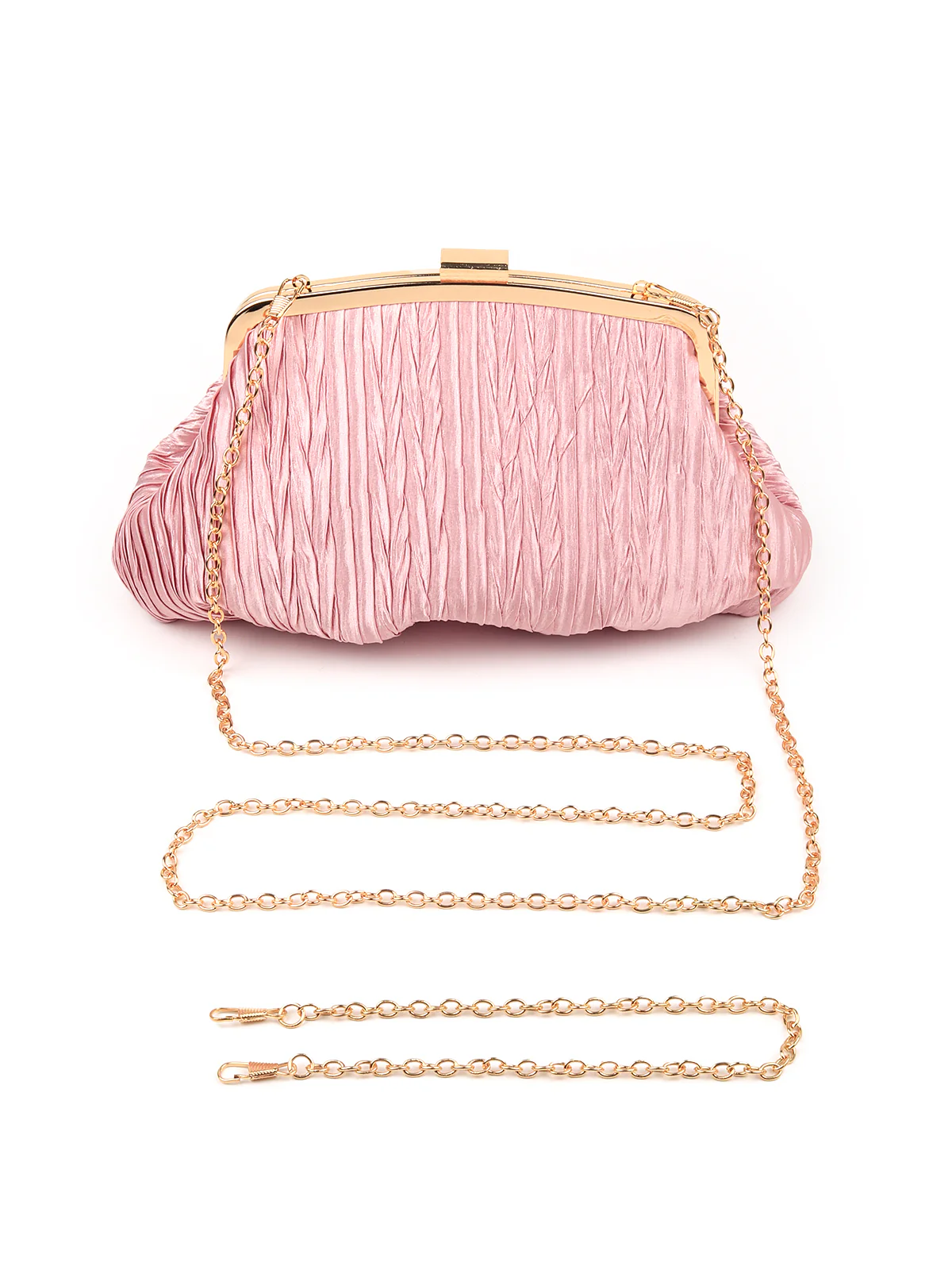 Odette Women Pink Crushed Silk Clutch Bag - Image 3
