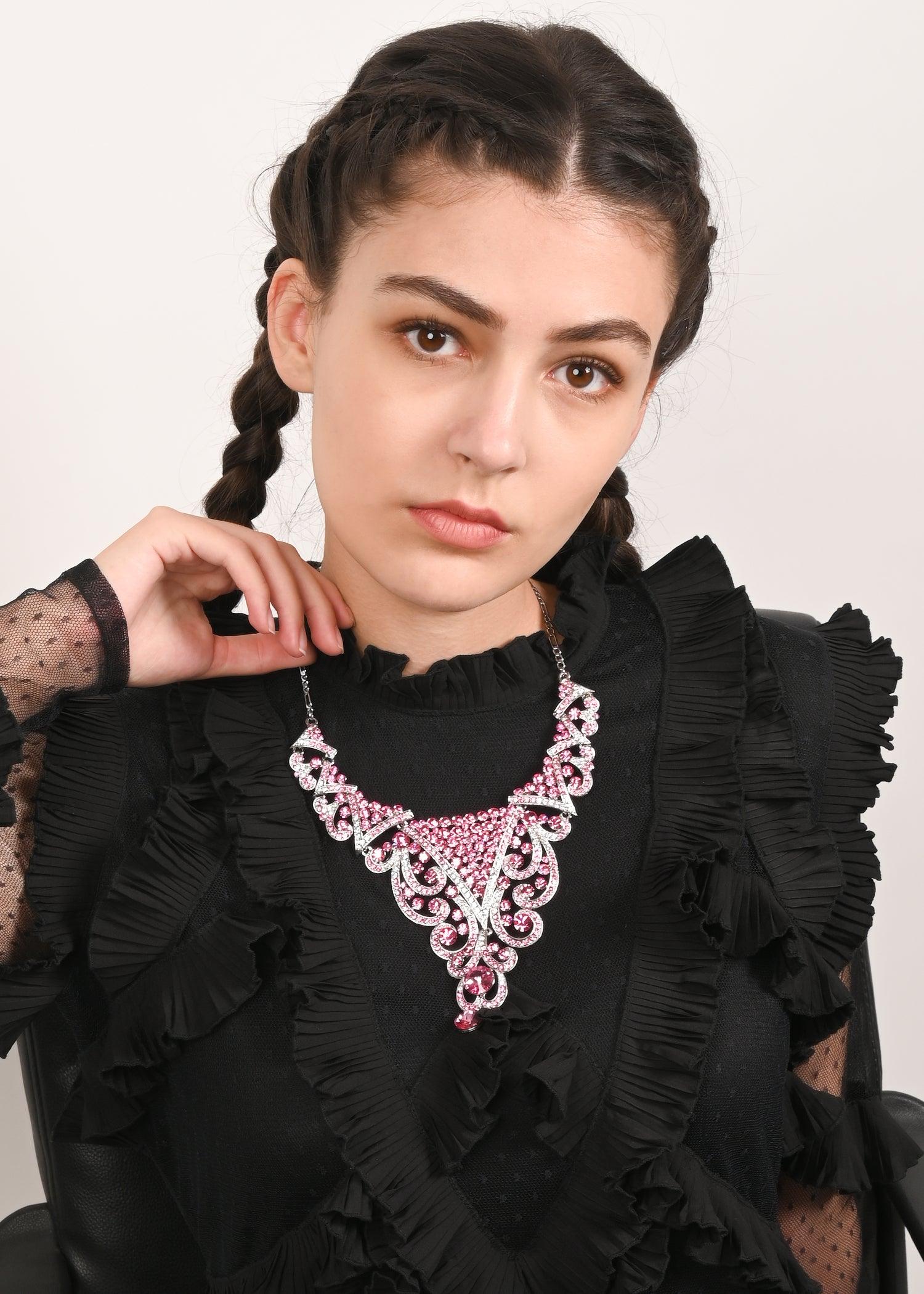 Odette Women Pink Crystal Necklace Set