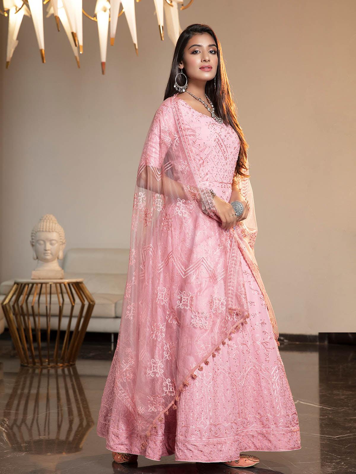 Odette Women Pink Diamond Georgette Semi Stitched Anarkali - Image 2