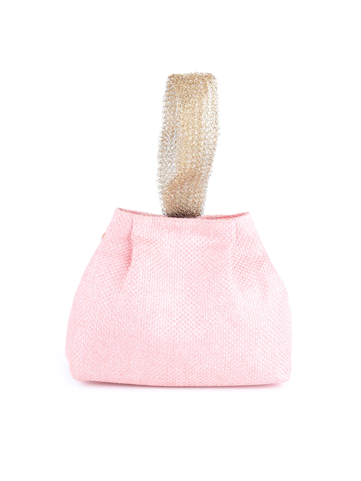 Odette Women Pink Embellished Clutch Bag With Golden Mesh Handle - Image 5
