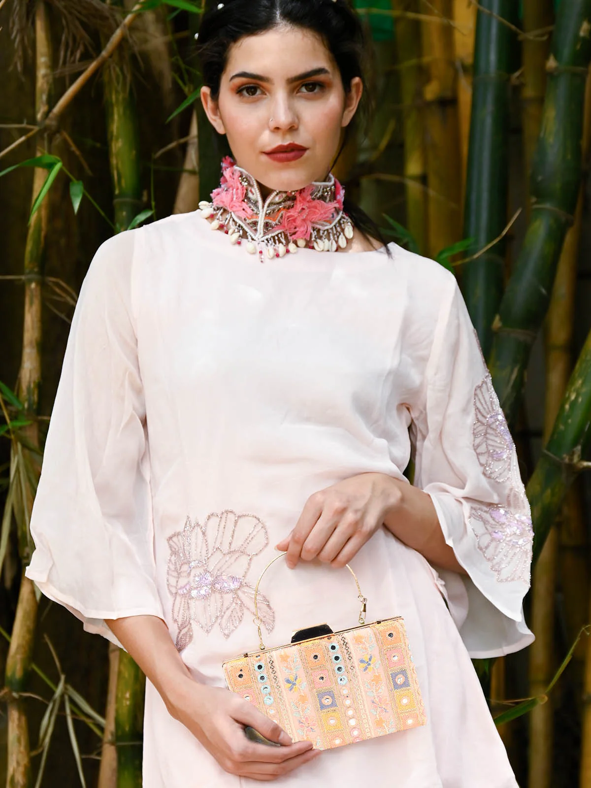 Odette Women Pink Embroidered Party Clutch - Image 2