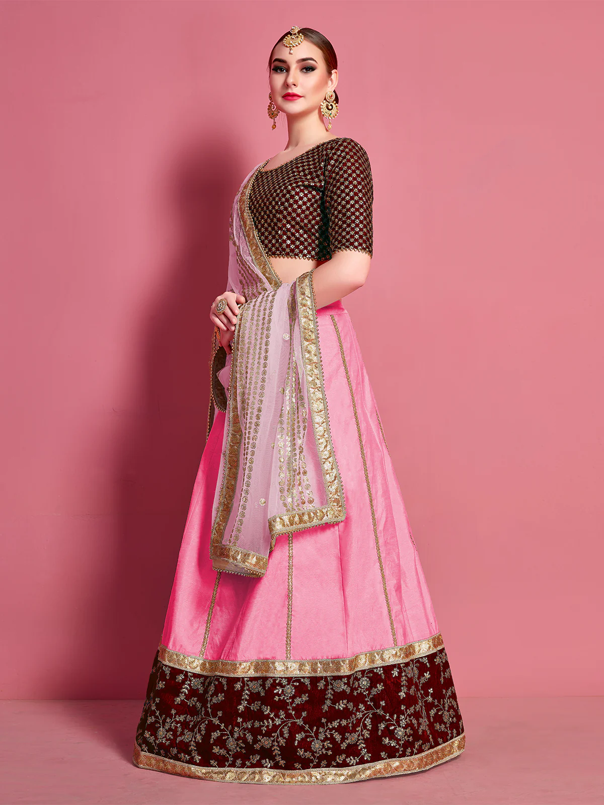 Odette Women Pink Embroidered Semi Stitched Lehenga With Unstitched Blouse - Image 2