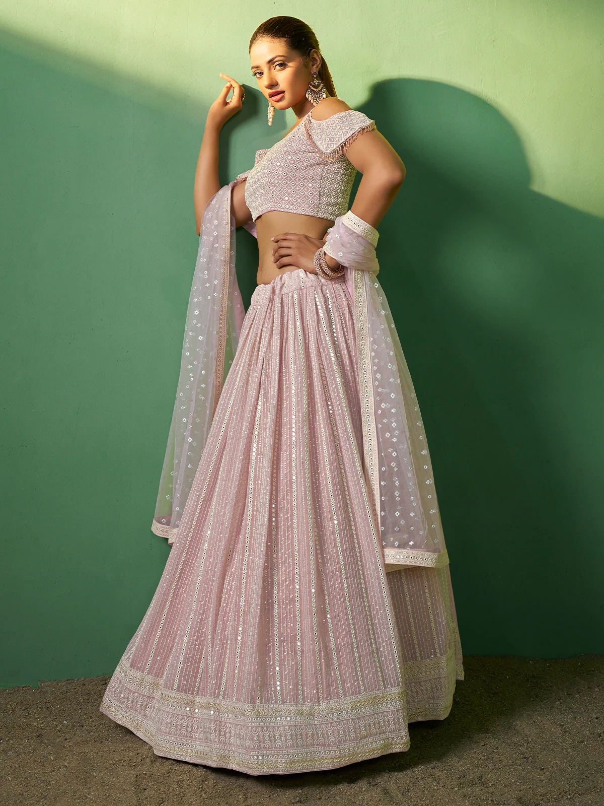 Odette Women Embroidered Semi Stitched Lehenga With Unstitched Blouse - Image 3