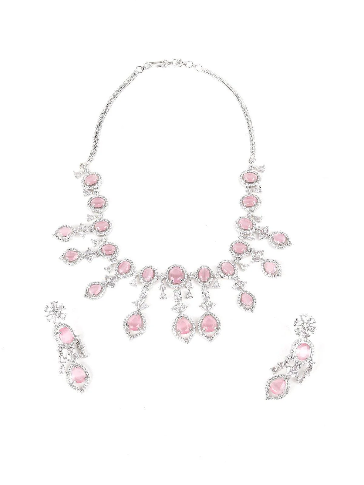 Odette Women Pink Faux Diamond Princess Necklace Set - Image 3