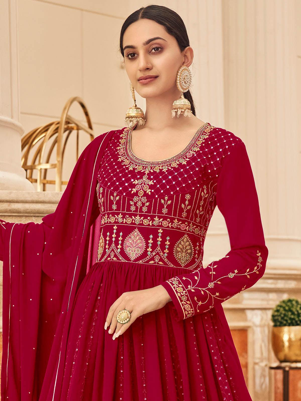 Odette Women Pink Floor Length Anarkali Semi Stitched Kurta - Image 2