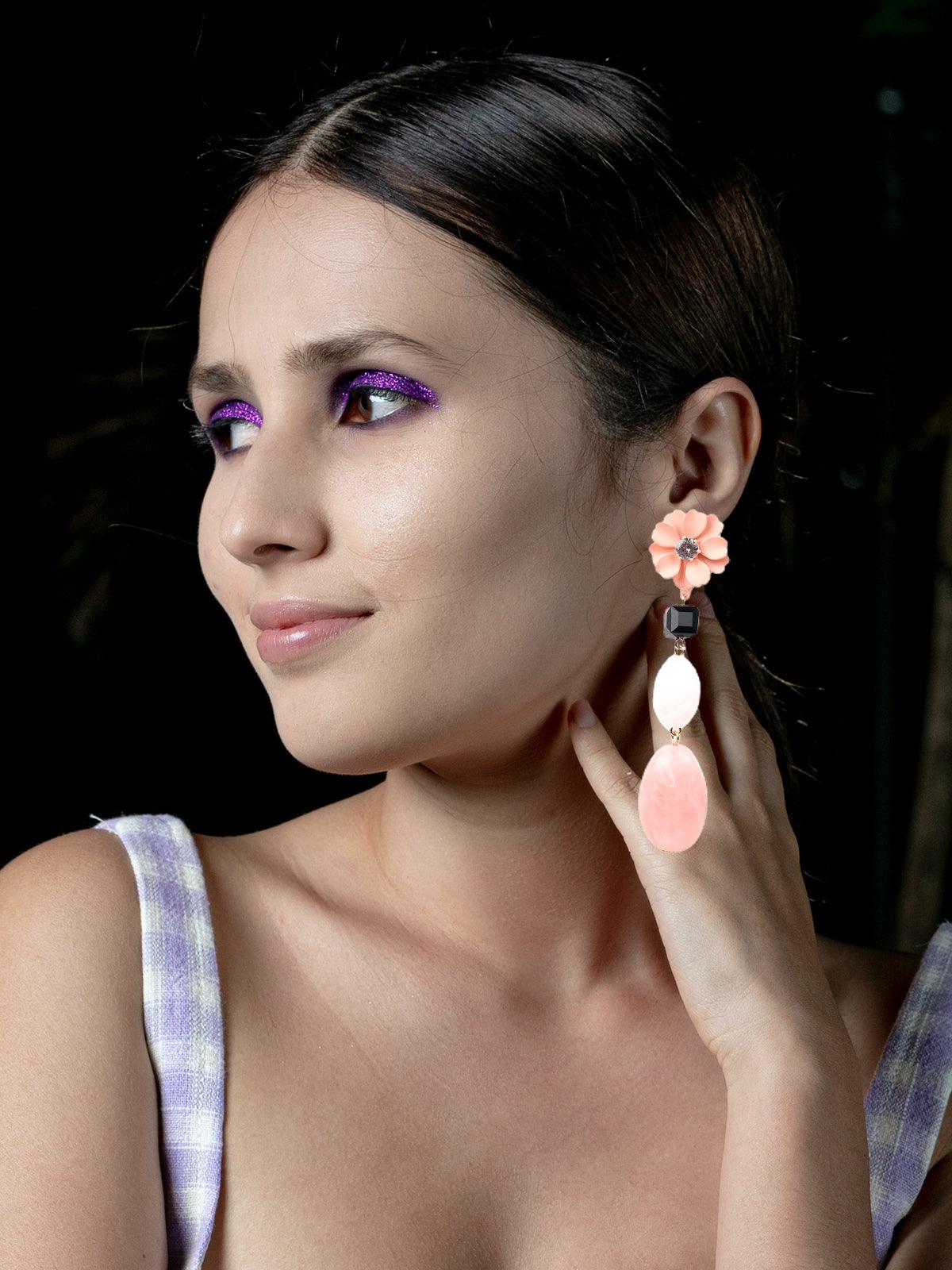 Odette Women Pink Metal Earrings