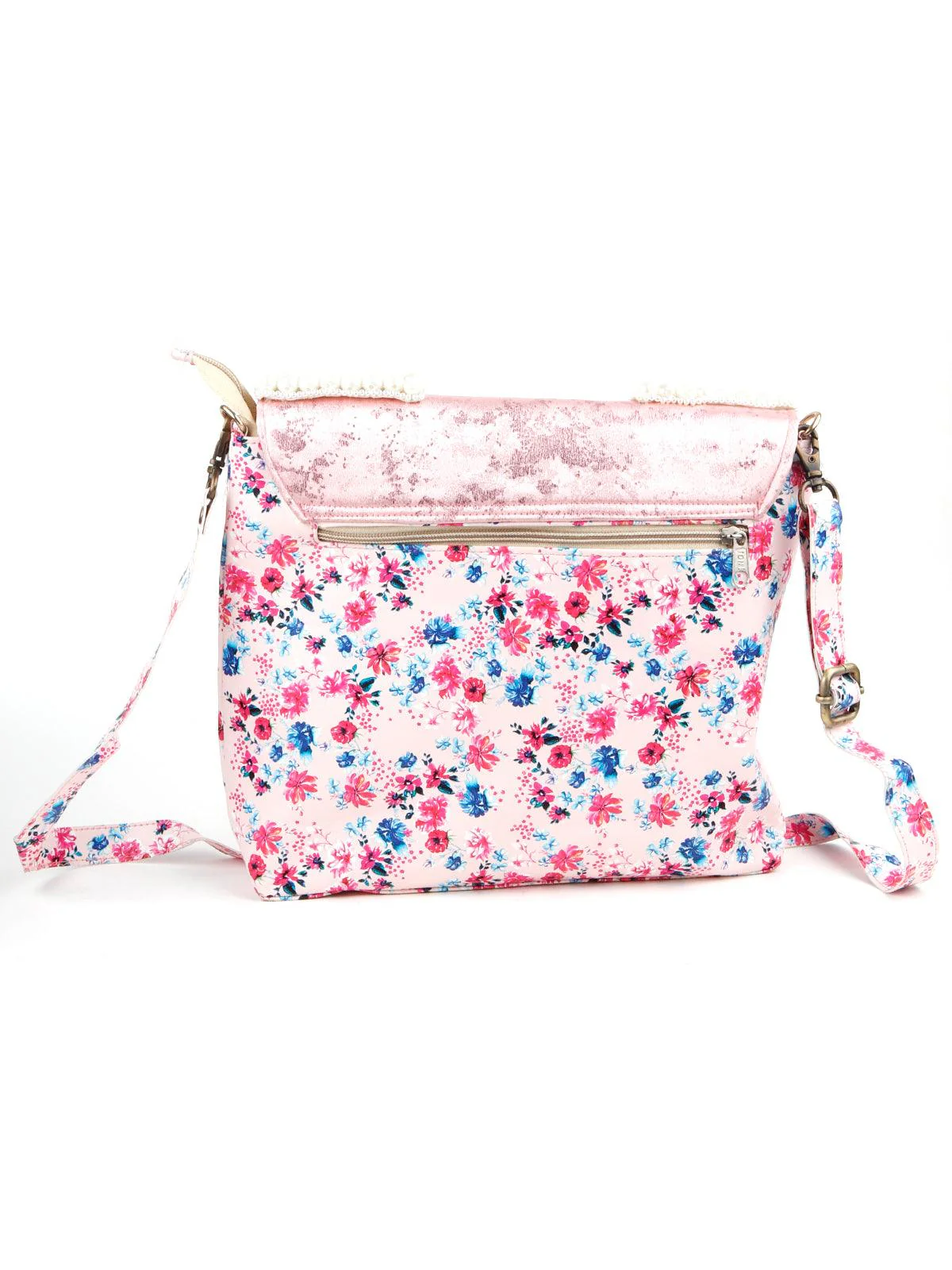 Odette Women Pink Floral Pearl Beaded Handbag - Image 6