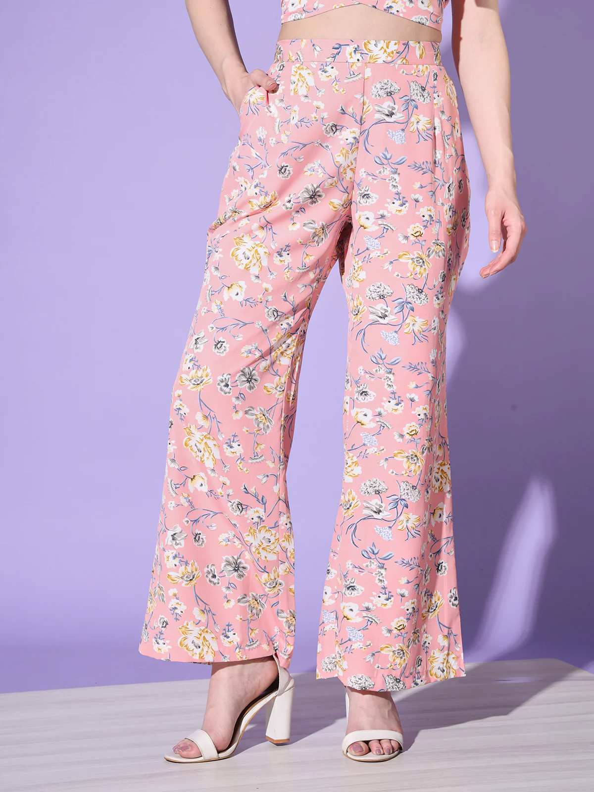 Odette Women Pink Floral Printed Crepe Stitched  Co Ord Set - Image 7