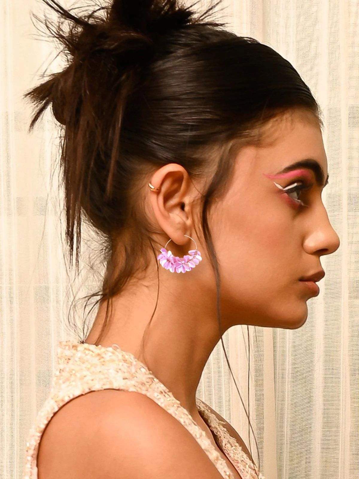 Odette Women Pink Floral Metal Earrings - Image 2