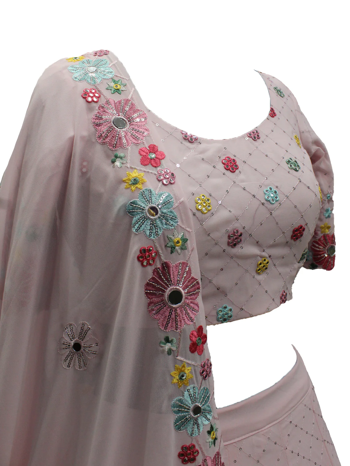 Odette Women Pink Georgette Embroidered Semi Stitched Lehenga With  Unstitched Blouse - Image 2