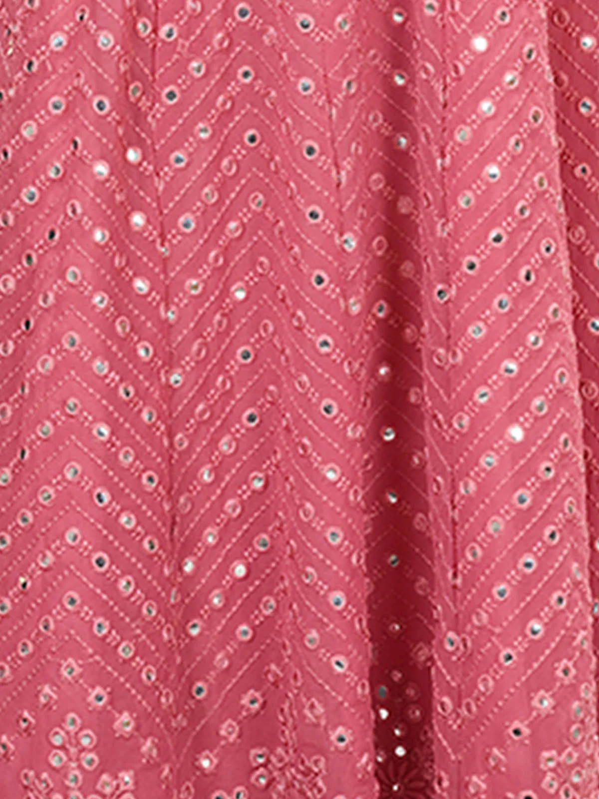 Odette Women Pink Georgette Mirror Work Gown - Image 5
