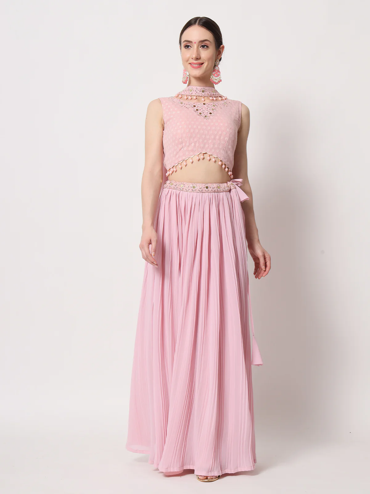 Odette Women Pink Georgette Semi Stitched Lehenga With Unstitched Blouse - Image 2