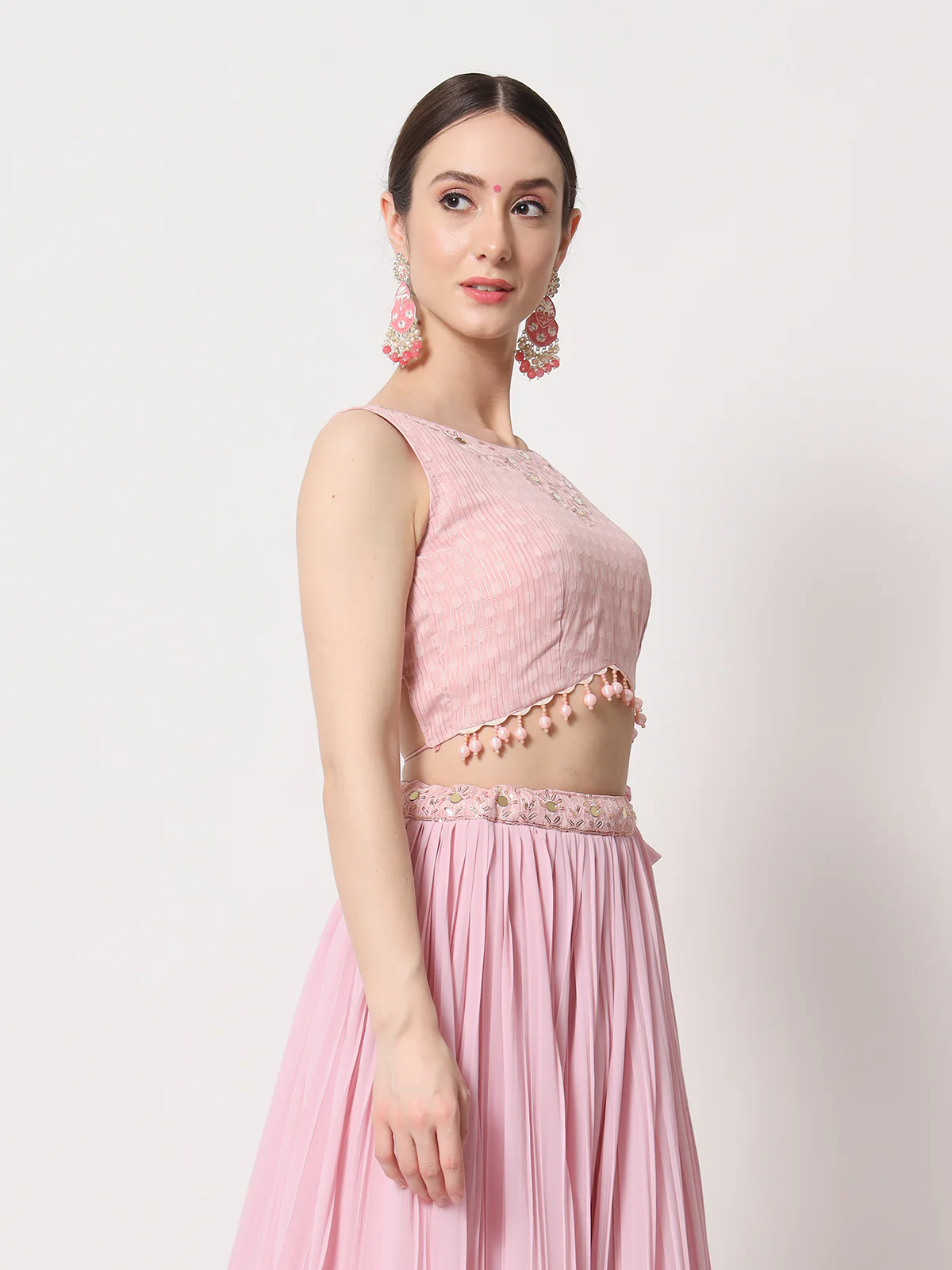 Odette Women Pink Georgette Semi Stitched Lehenga With Unstitched Blouse - Image 5