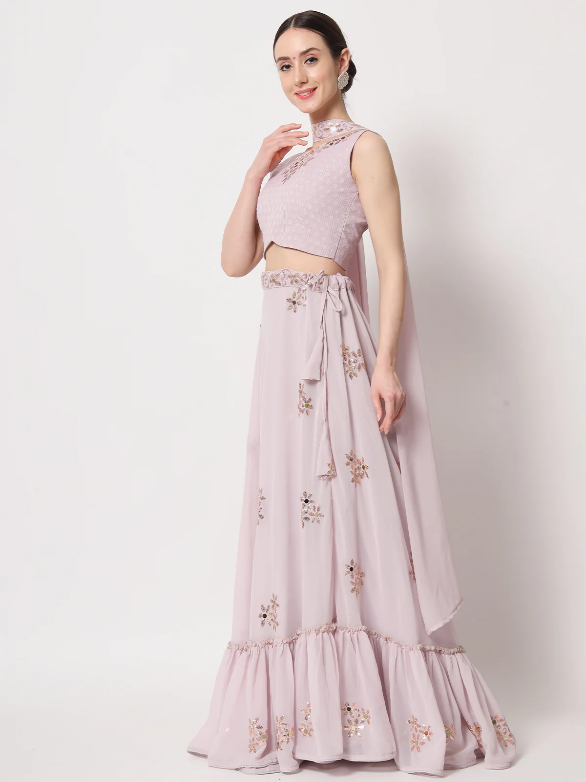 Odette Women Pink Georgette Semi Stitched Lehenga With Unstitched Blouse - Image 3