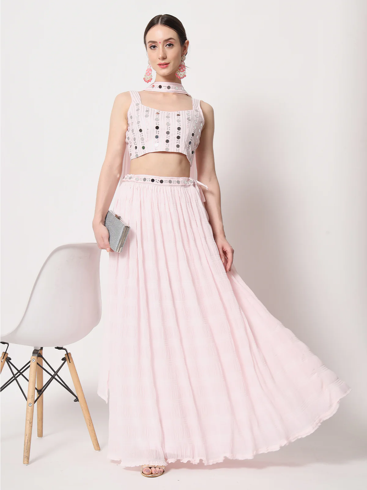 Odette Women Pink Georgette Semi Stitched Lehenga With Unstitched Blouse