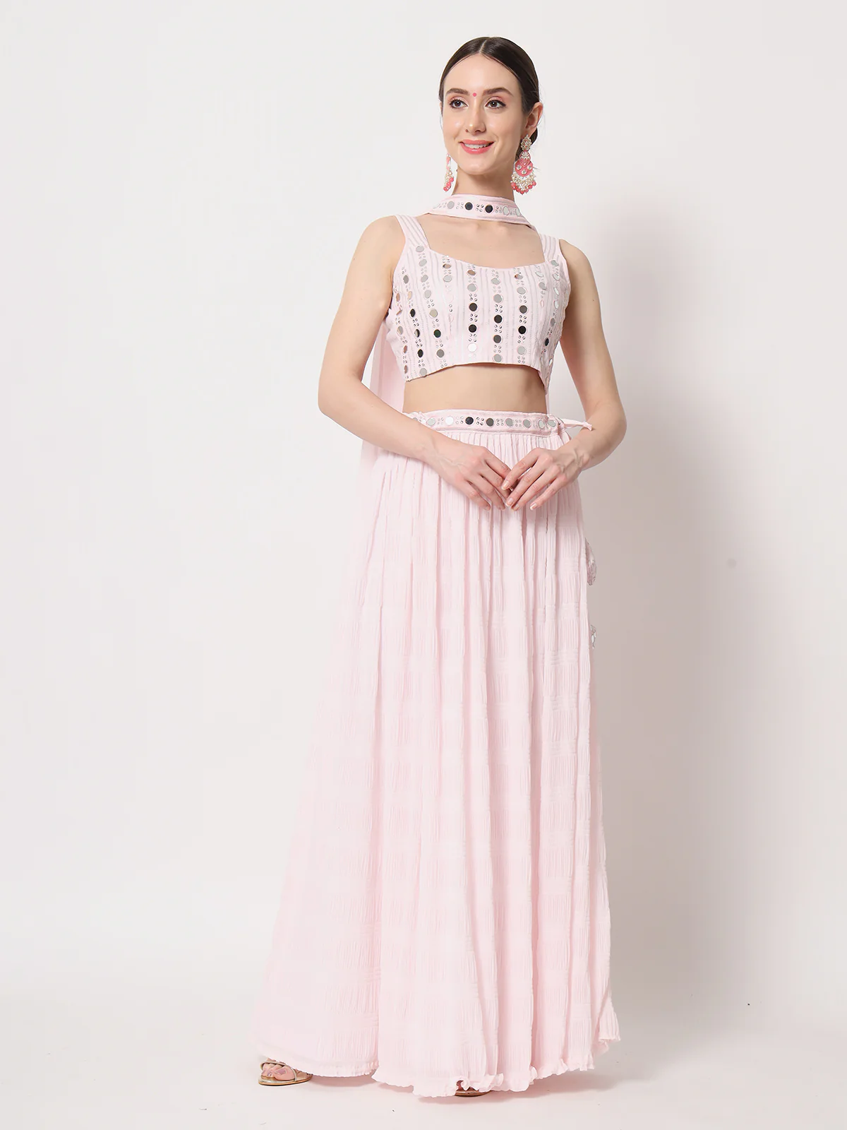 Odette Women Pink Georgette Semi Stitched Lehenga With Unstitched Blouse - Image 2