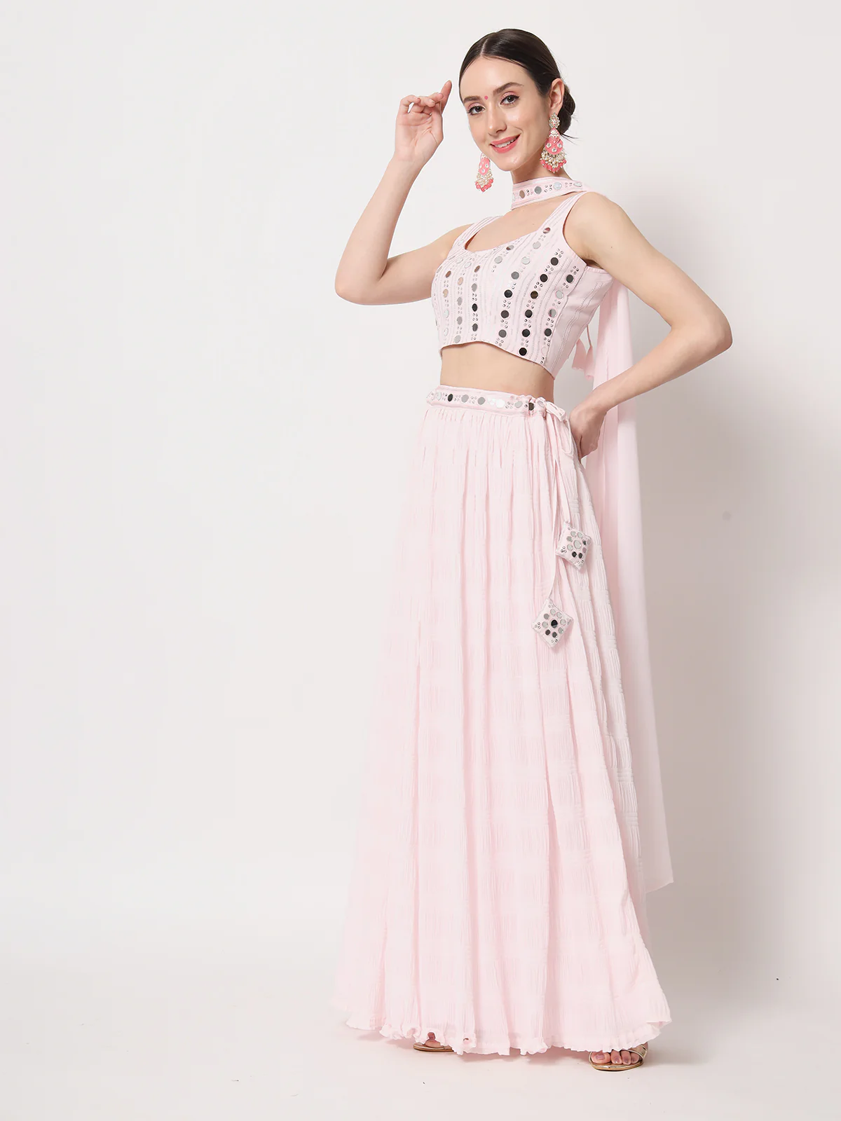 Odette Women Pink Georgette Semi Stitched Lehenga With Unstitched Blouse - Image 3