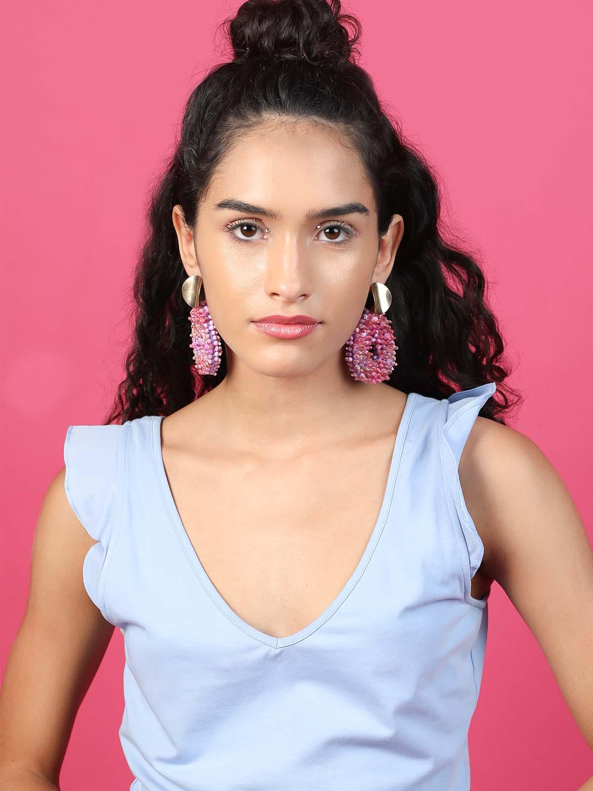 Odette Women Pink Gorgeous Beaded Earrings - Image 2