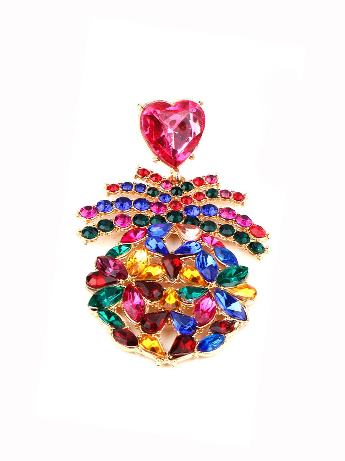 Odette Women Pink Heart And Multicolored Rhinestone Earring - Image 3
