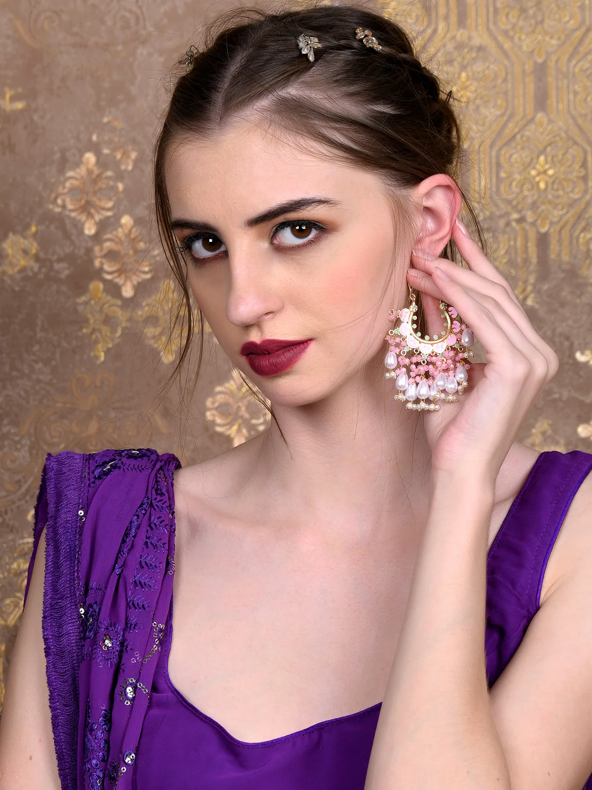 Odette Women Pink Hoop Style Earrings - Image 2