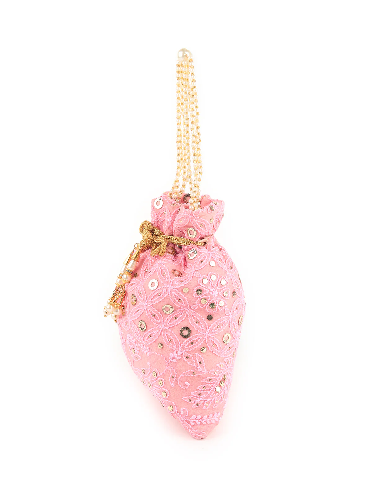 Odette Women Pink Lucknow Chikankari Embroidered Potli Bag - Image 3