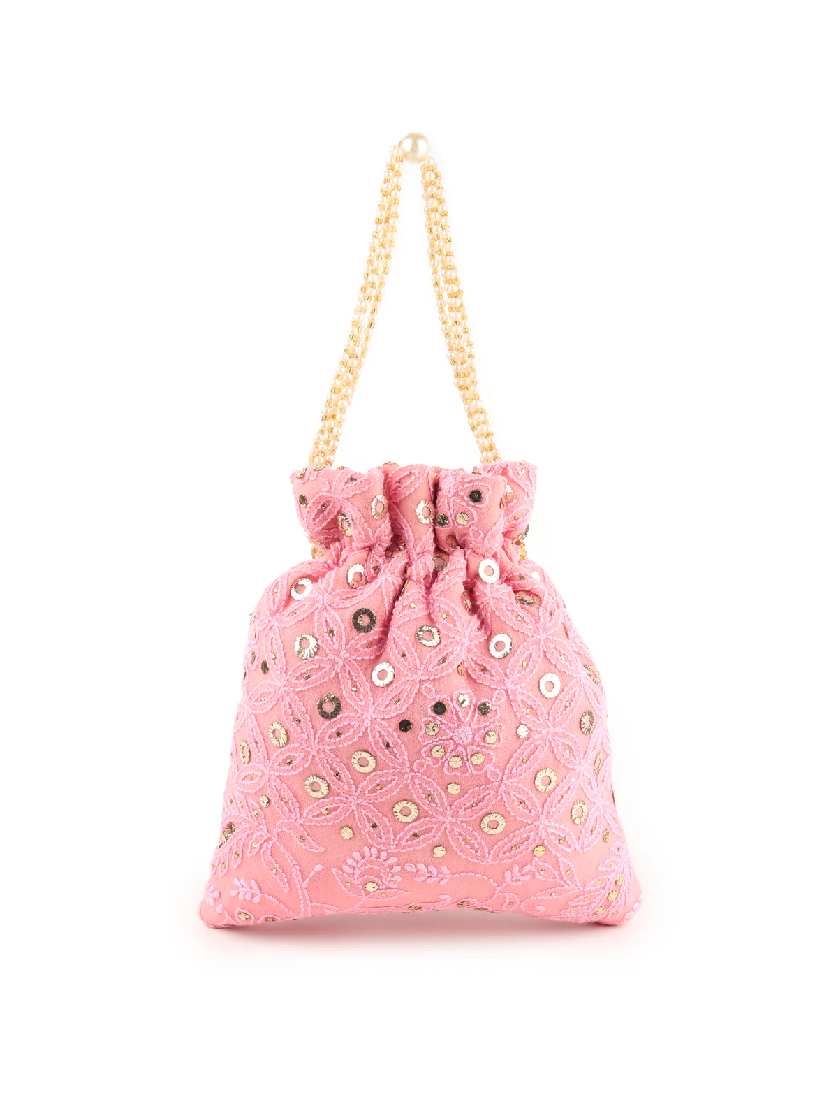 Odette Women Pink Lucknow Chikankari Embroidered Potli Bag - Image 4