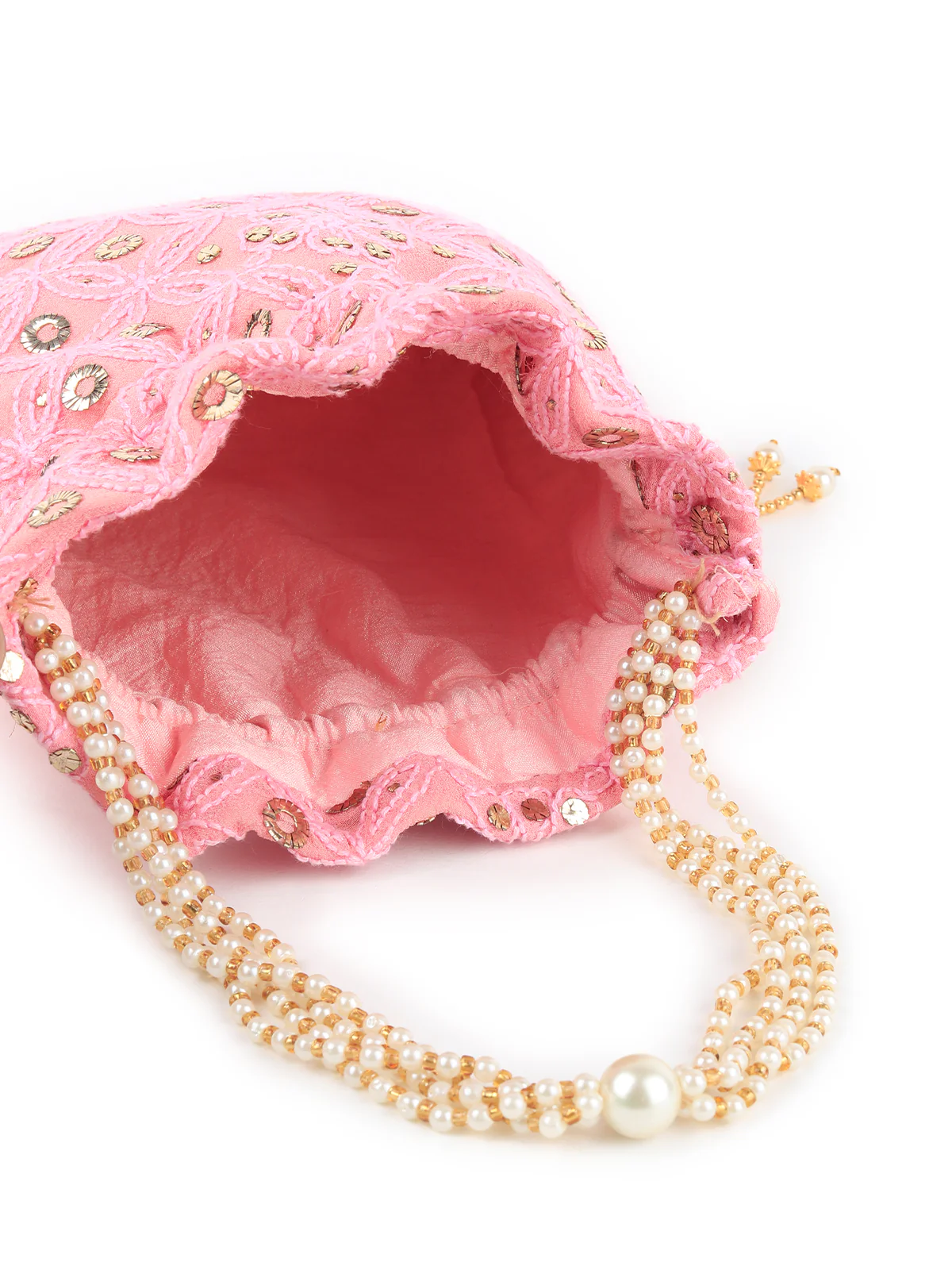 Odette Women Pink Lucknow Chikankari Embroidered Potli Bag - Image 5