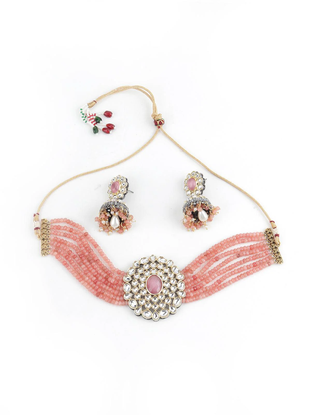 Odette Women Pink Mani-Kundan Thoughtful Choker Set - Image 3