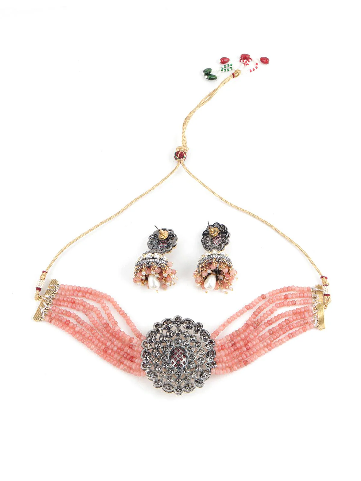 Odette Women Pink Mani-Kundan Thoughtful Choker Set - Image 6