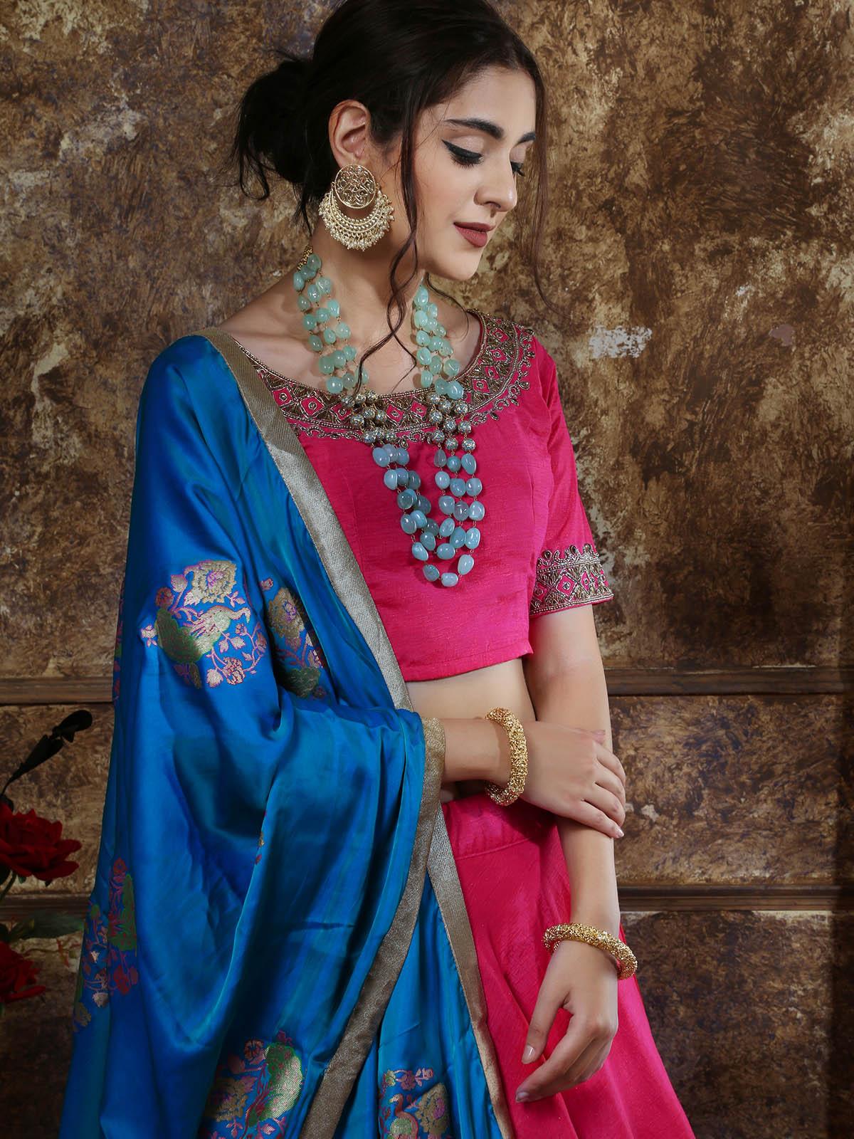 Odette Women Pink Mastani Silk Semi Stitched Lehenga With  Unstitched Blouse Set - Image 4