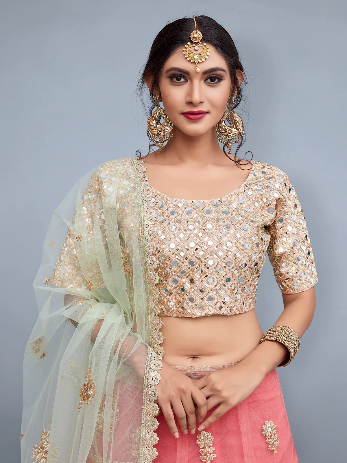 Odette Women Pink Embroidered Art Silk Semi Stitched Lehenga With Unstitched Blouse - Image 3