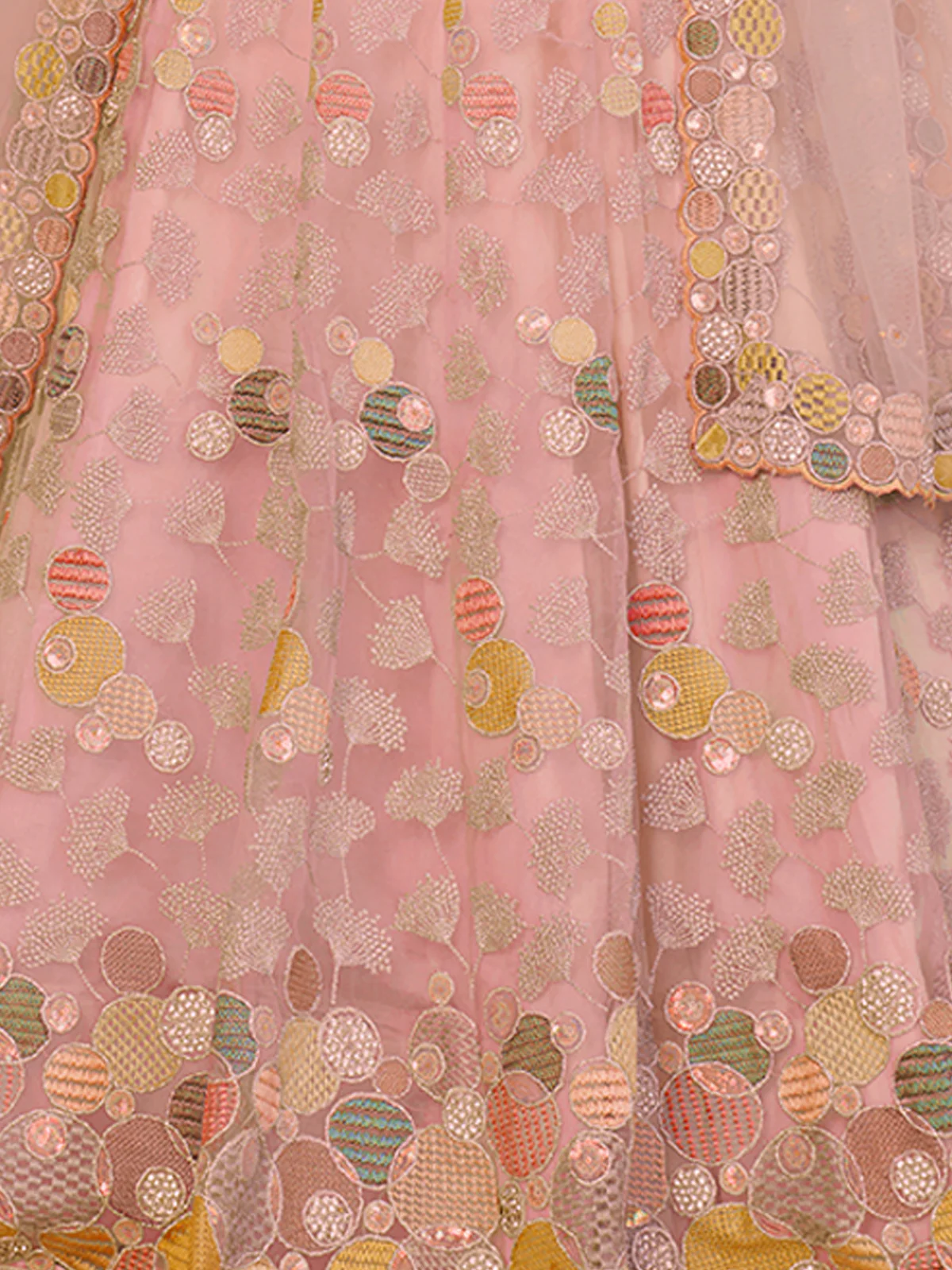 Odette Women Pink Net Embroidered Semi Stitched Lehenga With Unstitched Blouse - Image 5