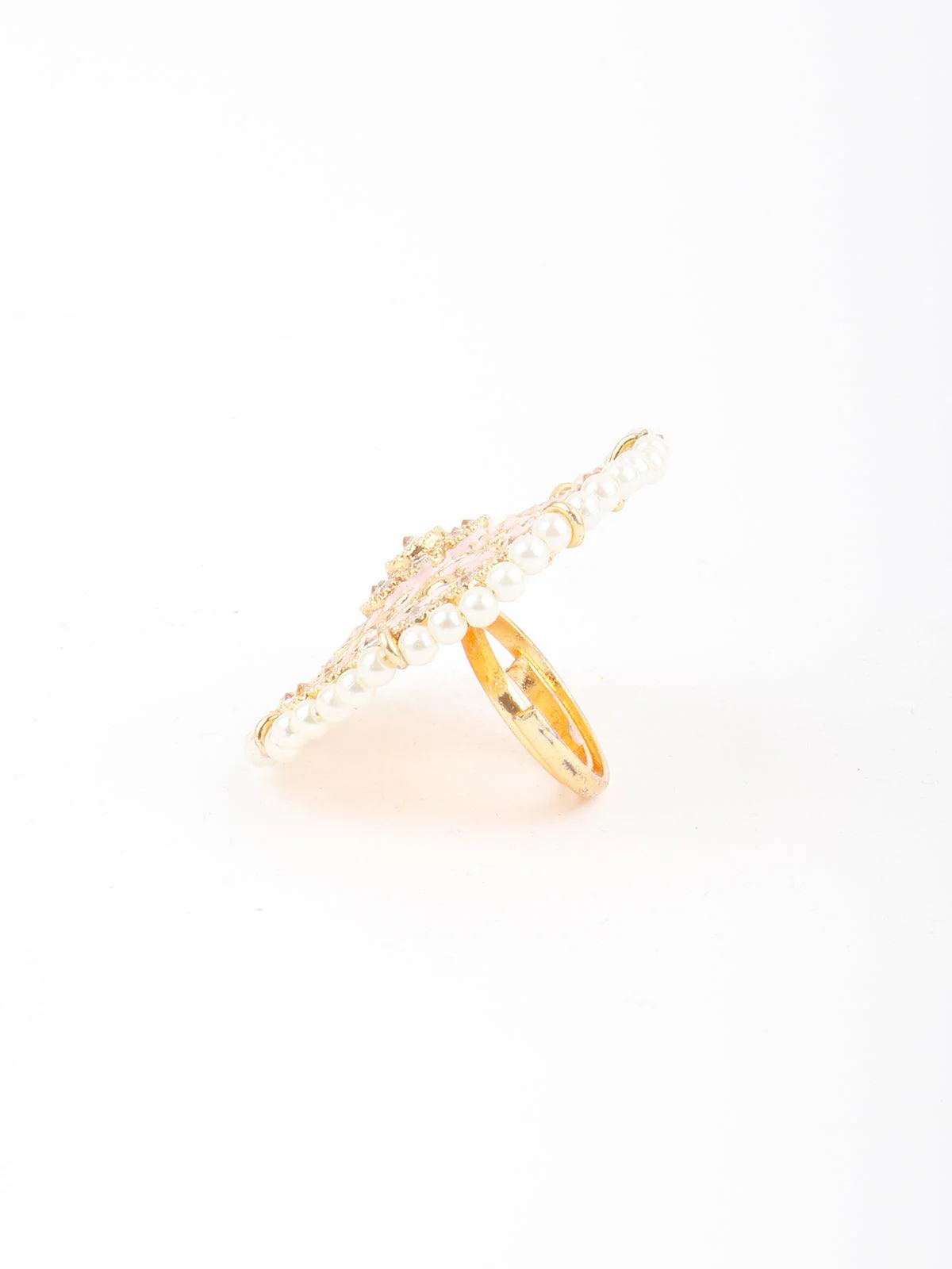 Odette Women Pink Pearl Round Finger Ring - Image 4