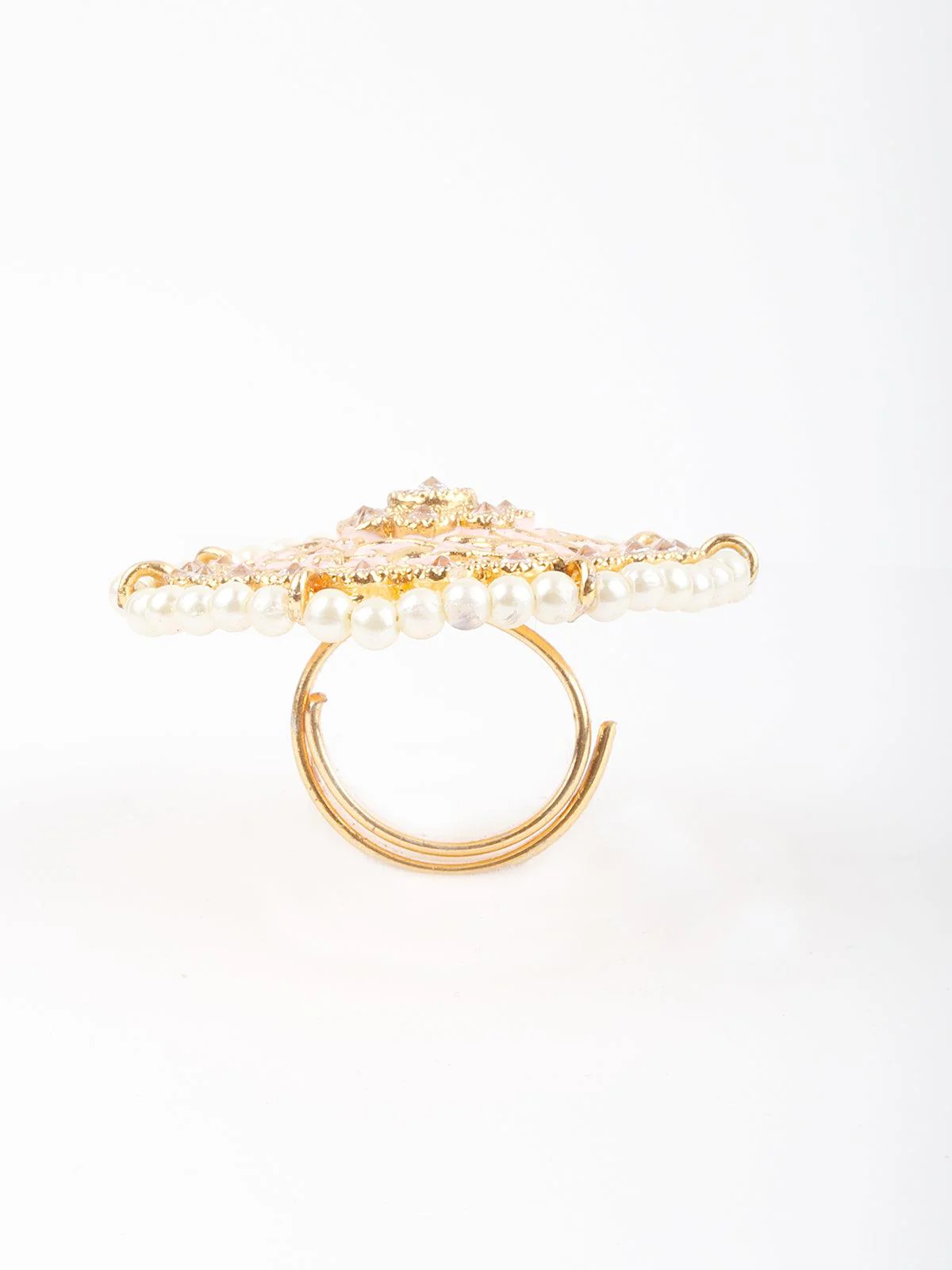 Odette Women Pink Pearl Round Finger Ring - Image 5