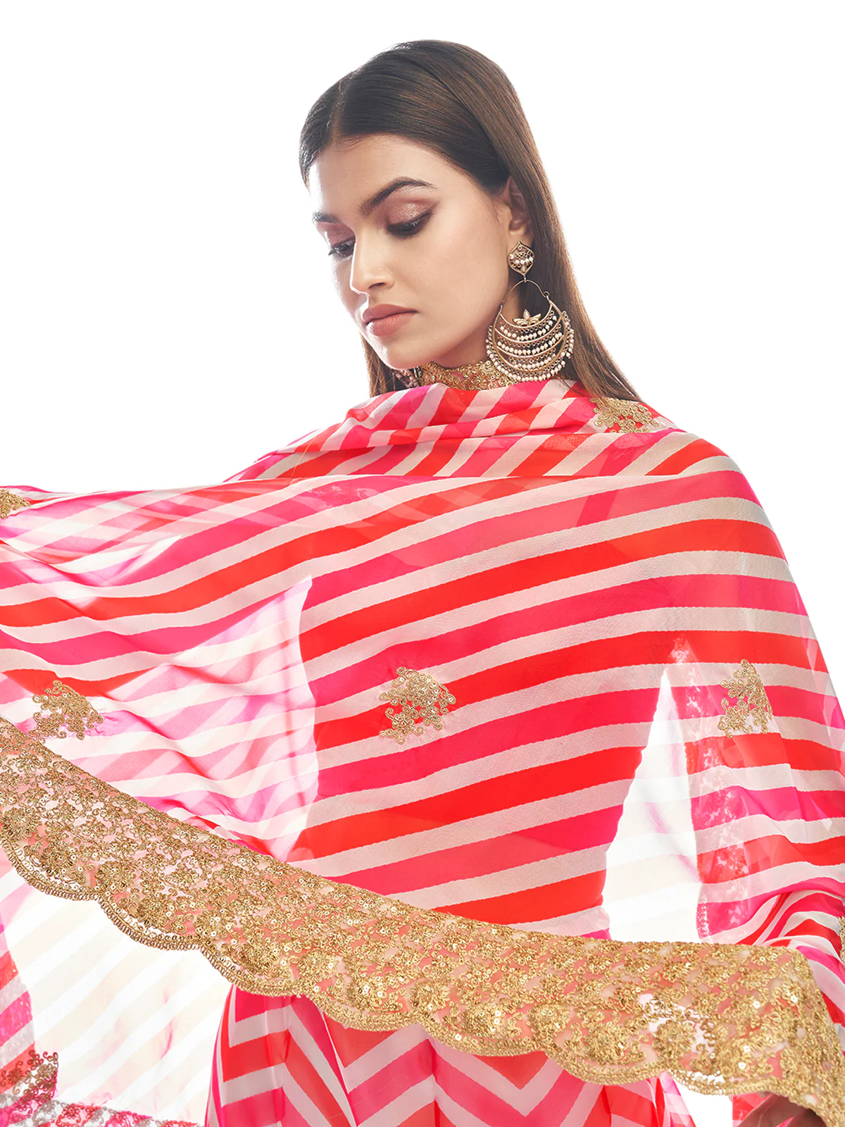 Odette Women Pink Embroidered Organza Semi Stitched Lehenga With Unstitched Blouse - Image 3