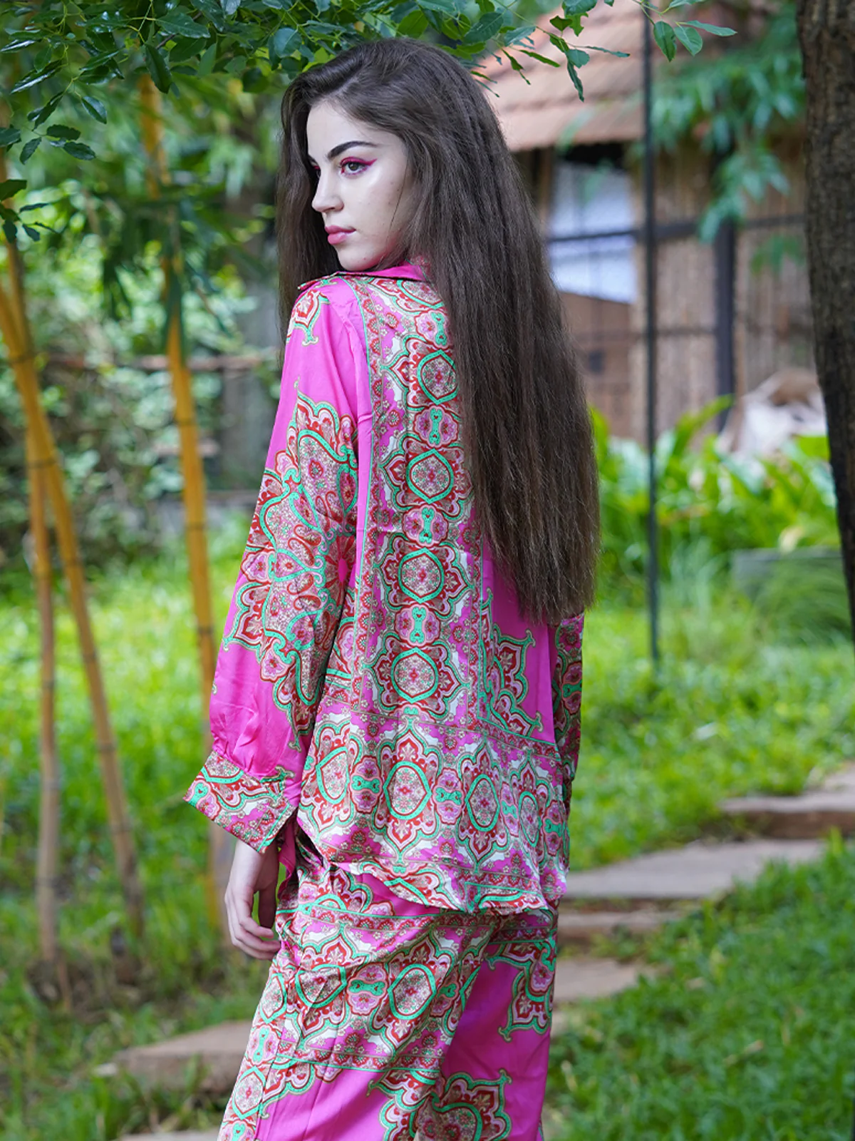 Odette Women Pink Printed Polyester Satin Co-Ord Set - Image 5